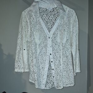 Halo White Lace Button-Down Shirt